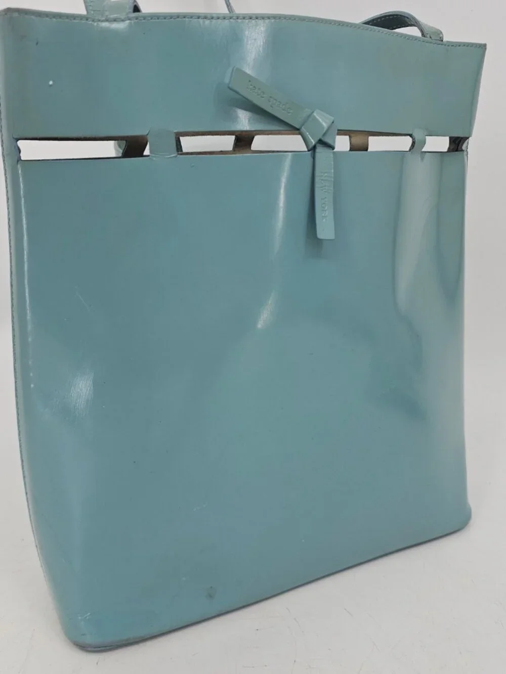 Rare Vintage Kate Spade Robinegg Blue Patent Leather Bucket Tote Bag Pastelcore